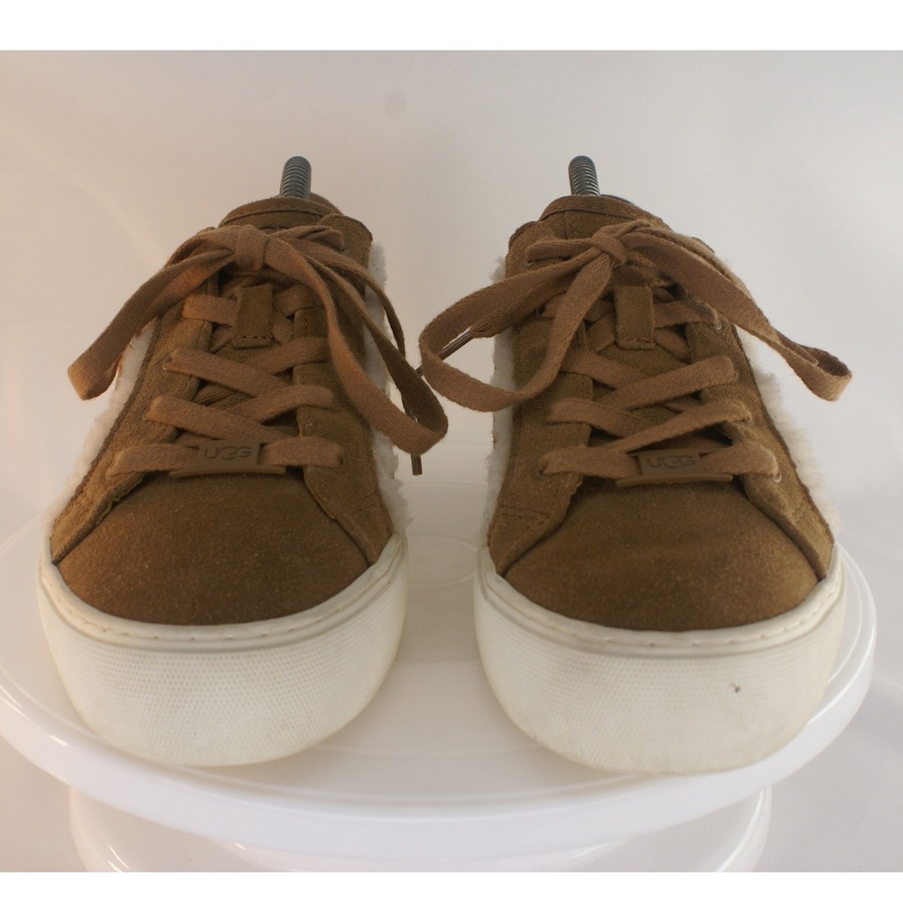 UGG Jass Shearling Suede Platform Sneakers Chestnut Brown Lace Up Womens 8 - Picture 2 of 13